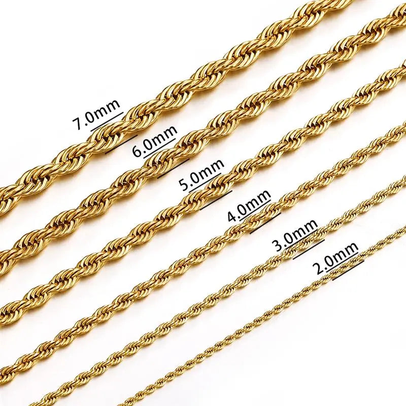 2/3/4/5/6mm Rope Chain Necklace Stainless Steel Never Fade Waterproof