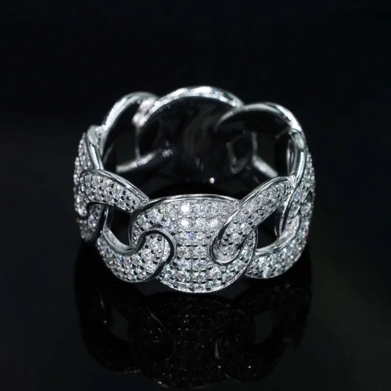 Moissanite Diamond Cuban Link Ring  Silver 925
