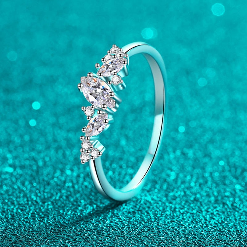 0.58cttw Marquise Cut Moissanite Ring 925 Sterling Silver Half Eternity Band
