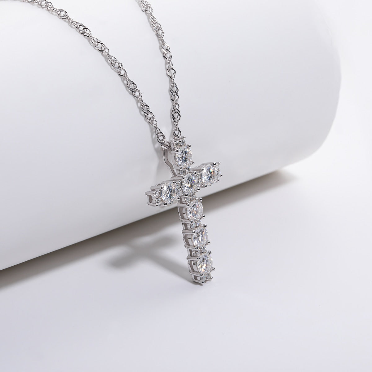 4MM 2.1 Carat D Color  Moissanite Diamond  Cross Pendant Necklace 925 Sterling Silver
