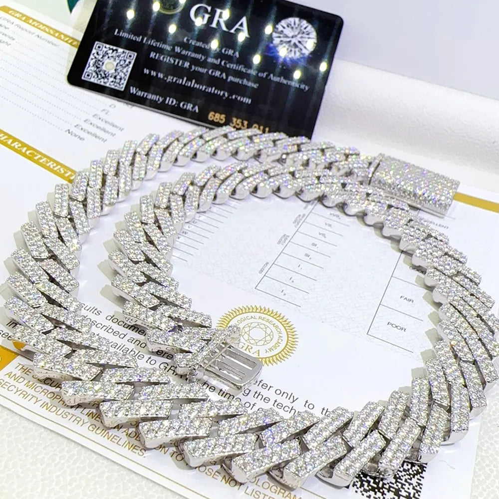 15mm VVS Moissanite Chain Necklace S925 Silver