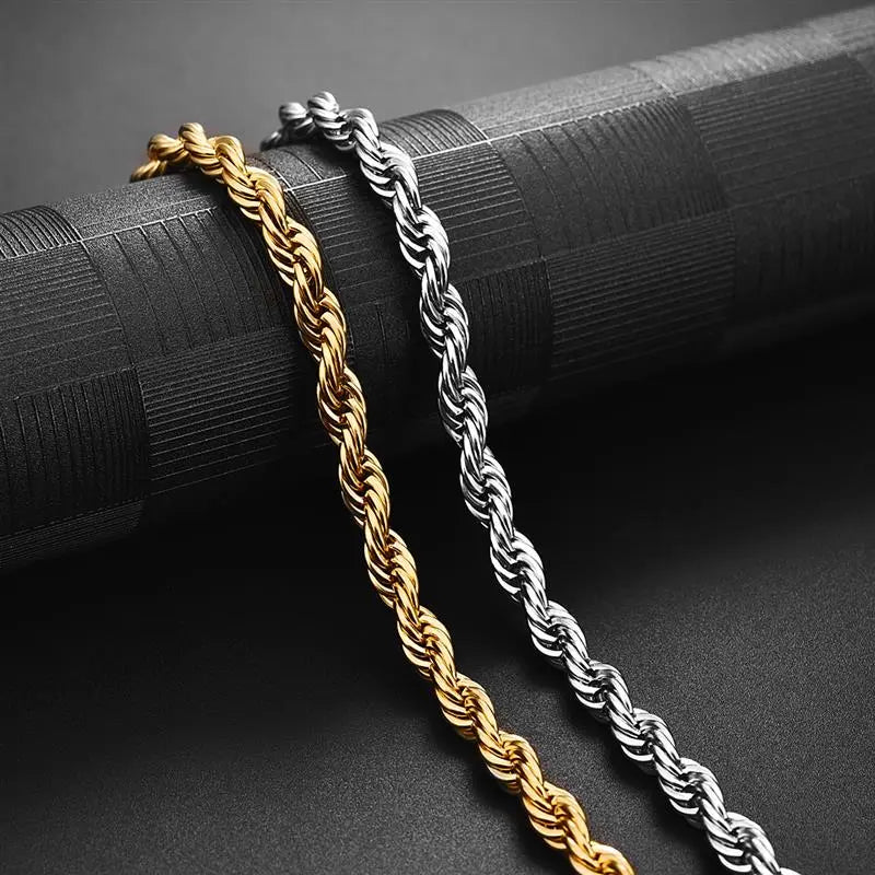2/3/4/5/6mm Rope Chain Necklace Stainless Steel Never Fade Waterproof
