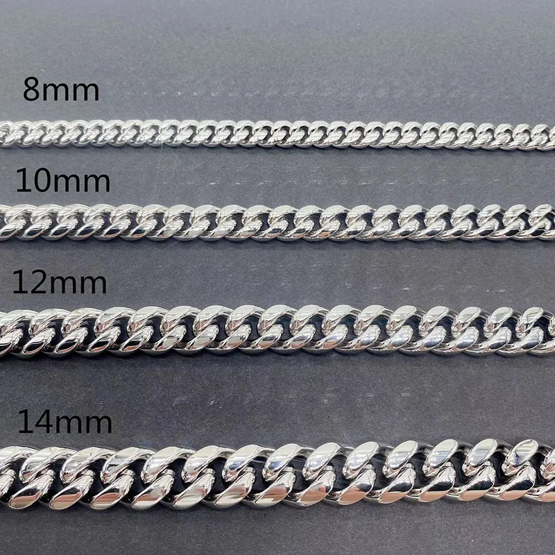8-10mm Stainless Steel Cuban Chain Necklace Pave Silver Moissanite