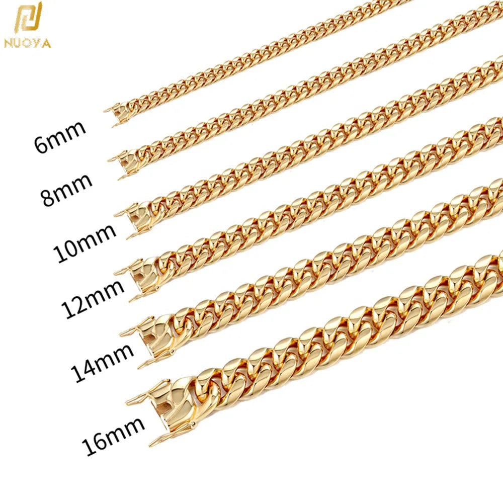 6mm/8mm/10mm/12mm Polished Gold Color Stainless Steel Cuban Link Chain