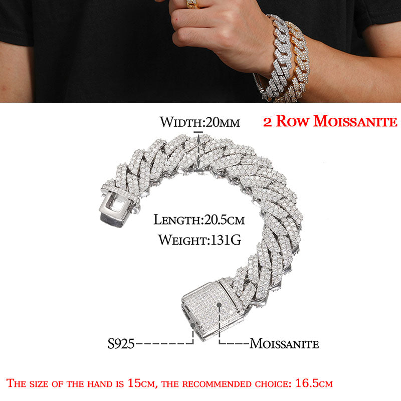 Moissanite 925 Silver Cuban Link Bracelet 6mm 8mm 12mm 14mm 20mm